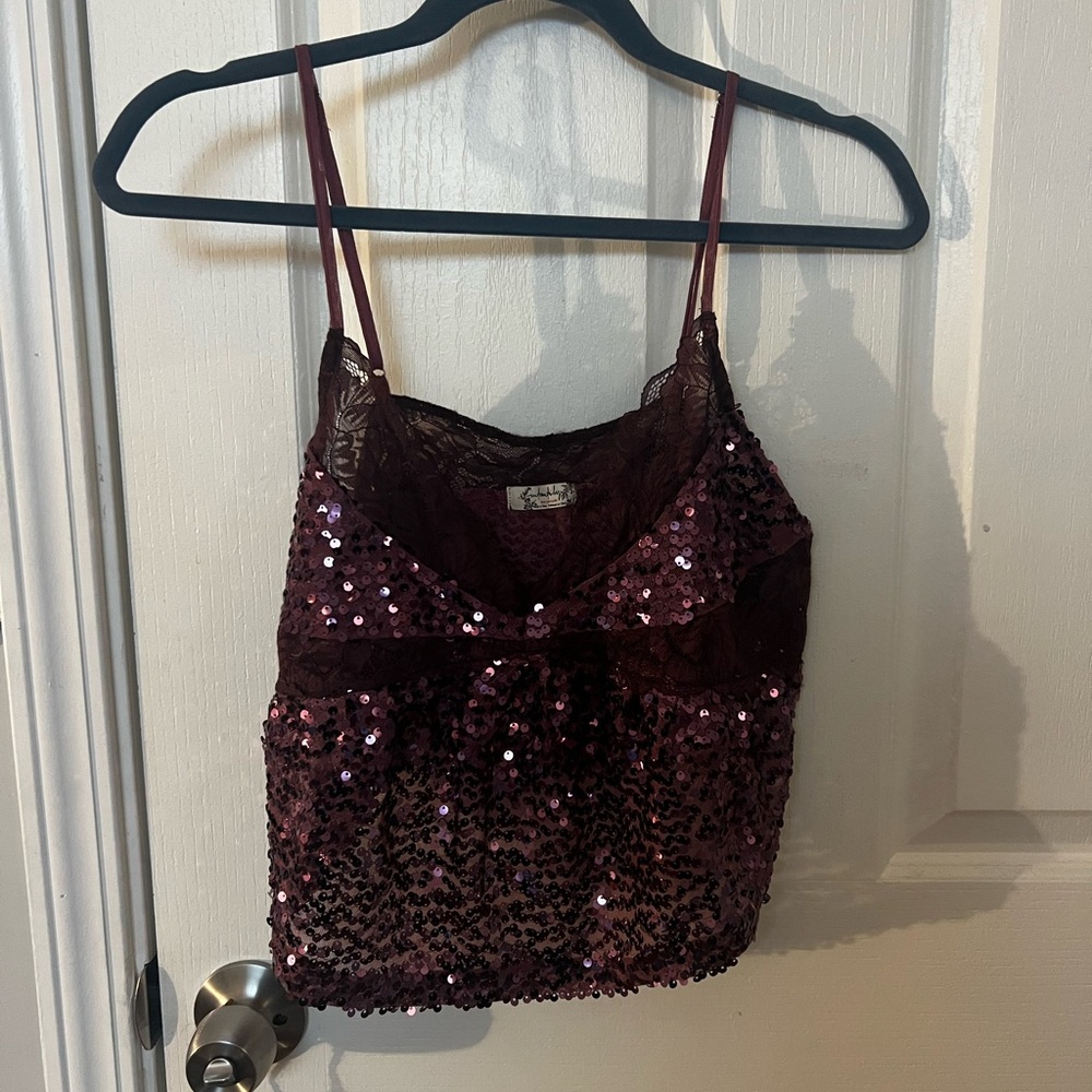 We The Free Burgundy Sequin Top